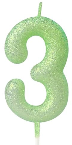 mciskin Fluoreszierend Grüne Nummer 3 Kerzen für Kuchen,Glitzer Macaron 3 Kerze Geburtstag Mädchen,3. Geburtstag Dekorationen für Mädchen Junge,Fluoreszierend Grüne Kuchen Topper für Party, Babypartys
