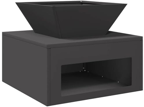 vidaXL Hoguera para Exteriores en Acero Negro, Cuadrada, 50 x 50 x 40 cm. Diseño portátil con Gancho, Ideal para Jardines y Patios. Resistente al Calor, Estilo Industrial, Chimenea cúbica, calentado