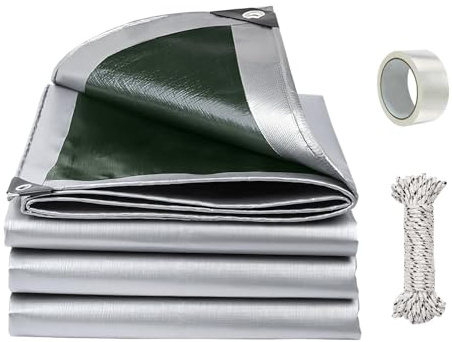 Fairblo Large Tarpaulin Waterproof Heavy Duty 3m x 3m 180 GSM PE Tarp Sheet Cover with 10m Rope & Eyelets & Tarpaulin Repair Tape for Outdoor Garden Furniture Camping Chicken Coop