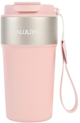 ALULIYO Travel Mug, Insulated Coffee Cup with Straw & Lid, 500ML, Pink | Leak-proof 316 Stainless Steel Coffee mug, Double Wall Vacuum- Insulation Coffee Cup Travel Mug for Hot & Cold Drinks