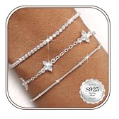 CASSIECA 3 Stück Armband Damen Silber 925 Armbänder Damen Set Silber Gold | Armband Damen Silber Gold Armbänder Armband Set Armbänder Verstellbare Stapelbare Kettenarmband Silber Gold Schmuck für Damen