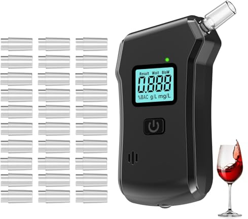 Merwlukt Alkoholtester Polizeigenau, Promillemessgerät Alkoholmessgerät | Professioneller Alkohol Tester für Privaten Gebrauch zu Hause mit Digitaler LCD-Bildschirm mit 30 Mundstücke