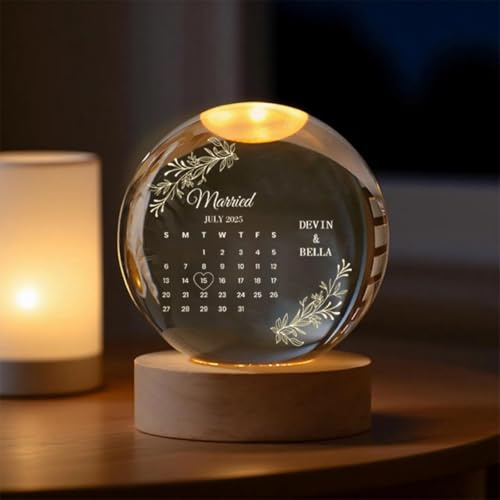 Drawelry Personalisierte Foto Kristallkugel Nachtlicht Dekoration mit Bild Name Lasergravur Holzsockel LED Kristall Ball Tischlampe Heim Büro Deko Ornamente Geschenke für Familie Freunde Paare (A6)