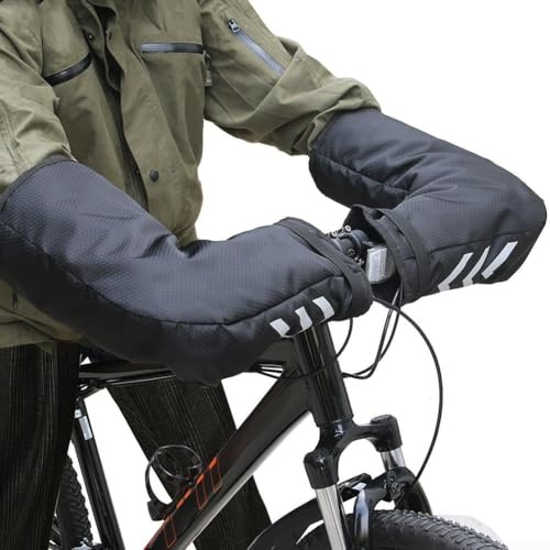 Gants de vélo par temps froid pour VTT et vélos électriques avec moufles de guidon faciles à installer avec coussinets de sécurité réfléchissants