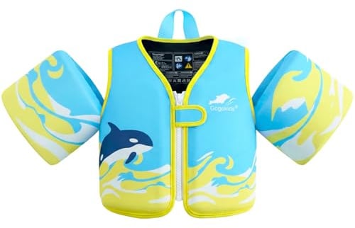 Gogokids Kinder Schwimmweste mit Schwimmärmeln, Kleinkinder Schwimmjacke mit Zwei Armbändern Kinder Schwimmhilfe Auftrieb für 2-6 Jahre/10-30KG Perfekt für Pool, Schwimmunterricht und Wasserpark
