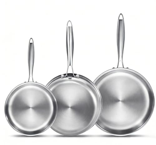 DELARLOCHEF Edelstahlpfanne 20/24/28 cm | Durchgehend 3-lagige Bratpfanne, Induktionsgeeignet, Backofenfest bis 400°C, Spülmaschinengeeignet, Zum Anbraten von Fleisch