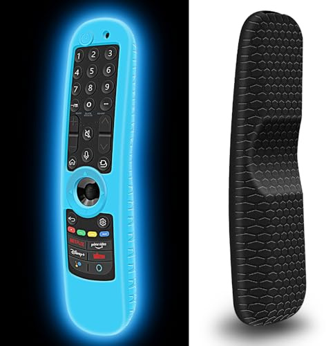 Mydrissu Protective Case for LG MR24GN MR23GA MR22GA MR22GA MR21GA Magic Remote Control, Silicone Cover for LG Smart TV Remote 2021-2024 Protector Holder Sleeve Skin Anti-Slip (Black+Glow Blue)