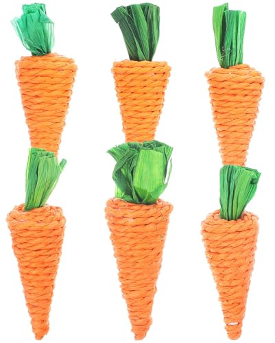Abaodam Lot de 6 Jouets à Mâcher pour Hamster et Lapin, Radis en Paille Tissé Naturel, Taille Moyenne 10 Cm, Jouets Dentaires pour Petits Animaux, Accessoires Enrichissement et Soins