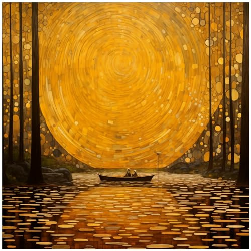 Wallario Memoboard aus Glas mit Motiv, Magnet-Tafel in 50 x 50 cm in Premium Qualität Goldene Flussfahrt