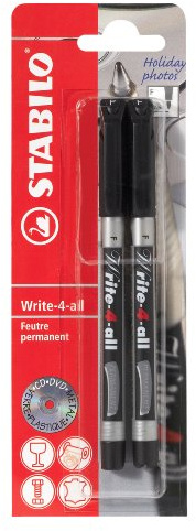 STABILO - Permanent-Marker - Write-4-all - fein - 2er Pack - schwarz