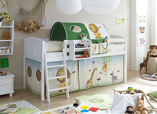TiCAA Hochbett, Kinderbett Spielbett mit Treppe aus Kiefer Massivholz Bettgestell 90 x 200
