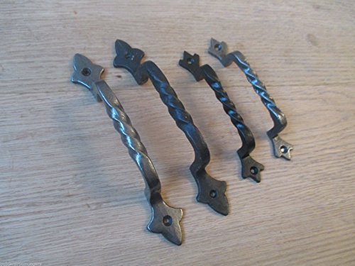 IRONMONGERY WORLD®CAST Iron Old Gothic Twisted Kitchen Cabinet Door Cupboard Drawer D Pull Handles (Black Antique SMALL-145MM)