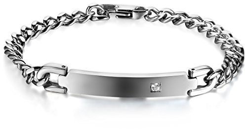 JewelryWe Personalisierte Schmuck Poliert Edelstahl Armbänder Panzerarmband Partnerarmband Armkette Armreif Damen Frauen Armband, Silber, kostenlos Gravur