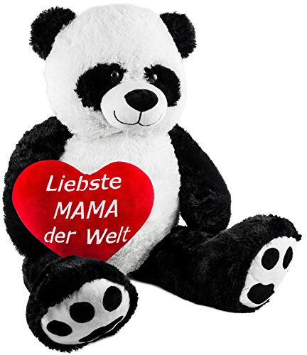BRUBAKER XXL Panda 100 cm groß mit einem Liebste Mama der Welt Herz Stofftier Plüschtier Kuscheltier Teddybär