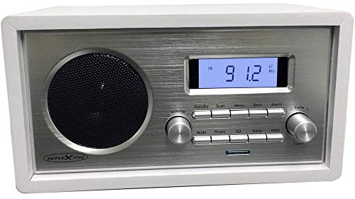 Reflexion HRA1250 Retro-Radio mit UKW Tuner, LCD-Display und Weckfunktion (Teleskop-Antenne, AUX, Kopfhörer-Anschluss), weiß / silber