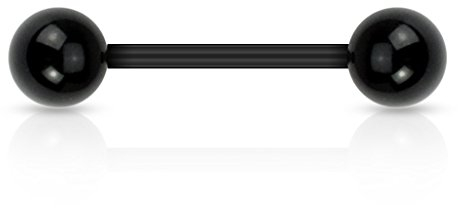 viva-adorno Barbell Piercing Stab Zungenpiercing Kunststoff Acryl Kugeln flexibel Brustpiercing Z312, Schwarz