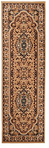 Carpeto Orientteppich Läufer Teppich Beige 80 x 200 cm Medaillon Muster Kurzflor Verona Kollektion