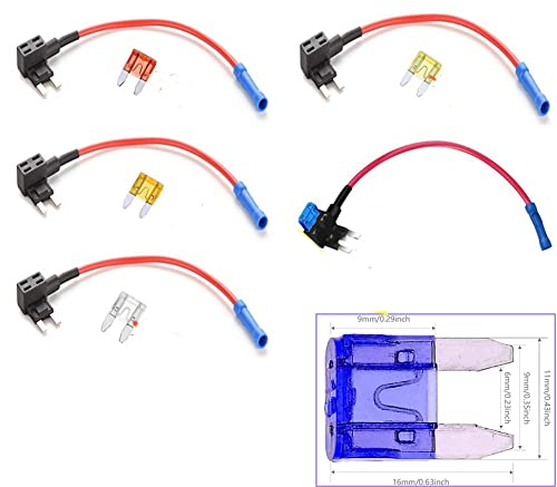 Qiorange 5Pcs Autosicherung KFZ Mini Sicherungshalter Flachsicherungsadapter Stecksicherung mit Sicherungsdraht 5A 10A 15A 20A 25A