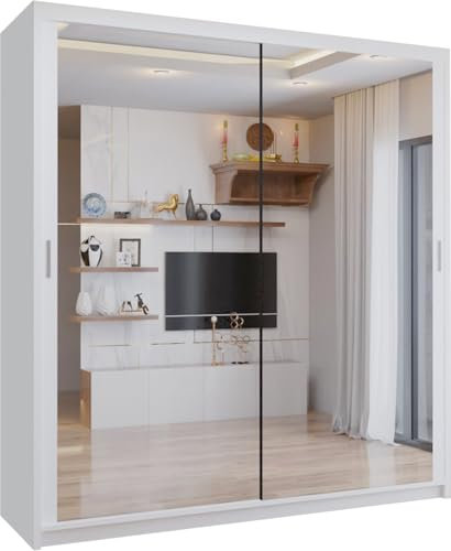 SLIDING WARDROBE 4U Double Mirror Sliding Door Wardrobe with LED LIGHT 90/120/150/180/203 (White, 120cm)