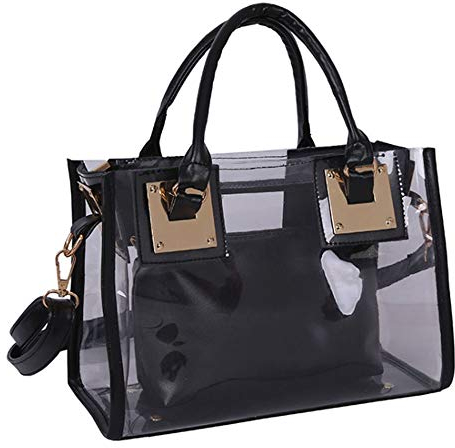 Rullar Damen 2 Stücke Kleine Klare Schultertasche Taschenset Umhängetasche PVC Transparent Shopper Handtasche Clutch Tasche Schwarz