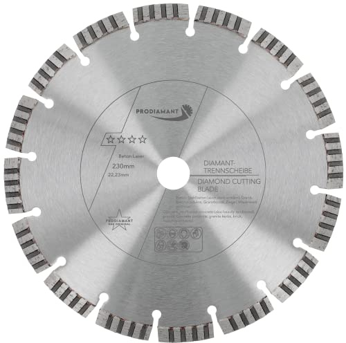 PRODIAMANT Laser Diamanttrennscheibe 230mm Beton Stahlbeton Stein und Ziegel Diamant Turbo-Segmente lasergeschweißt
