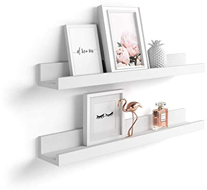 Mobili Fiver, Coppia Mensole portafoto-quadri First, 60 cm, Bianco Frassino, 60 cmx13 cmx8 cm, Nobilitato, Mensole da muro per Camera, Ingresso, Soggiorno, Ufficio, Made in Italy