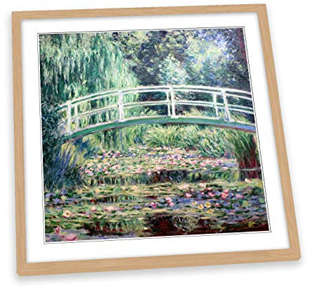 Canvas Geeks Claude Monet White Water Lilies FRAMED PRINT ART Picture Square Poster Artwork - Light Oak Frame - 45cm x 45cm