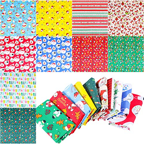 Qpout 10 Stück Weihnachtsstoffe (50x50 cm), Farbe Weihnachten Fat Quarters Stoffbündel Patchwork Baumwolle, Weihnachtsmann Weihnachtsbaum Weihnachtsmaterial Stoffbahnen zum Selbernähen