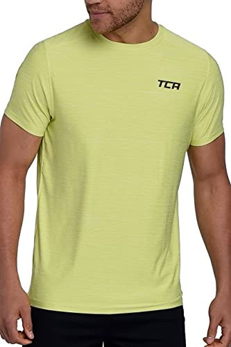TCA Galaxy 4D-Stretch Mens Gym, Running, Training T Shirt - Gym Tops for Men, Running Top Men, Lightweight Breathable Moisture Wicking Quick Dry Tshirt| - Lime Punch, M