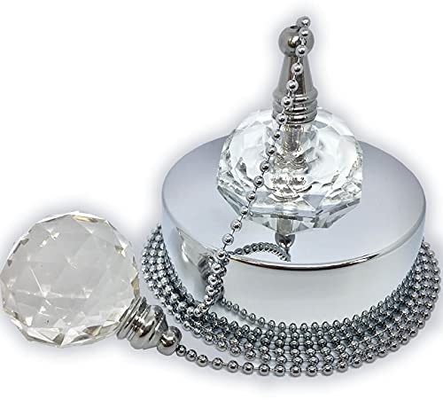 Dalton Electrical Accessories Polished Chrome and Crystal Ceiling Pull Switch with Crystal Ball Pull Chain for Bathroom, Bedroom, 1 or 2 Way Compatible