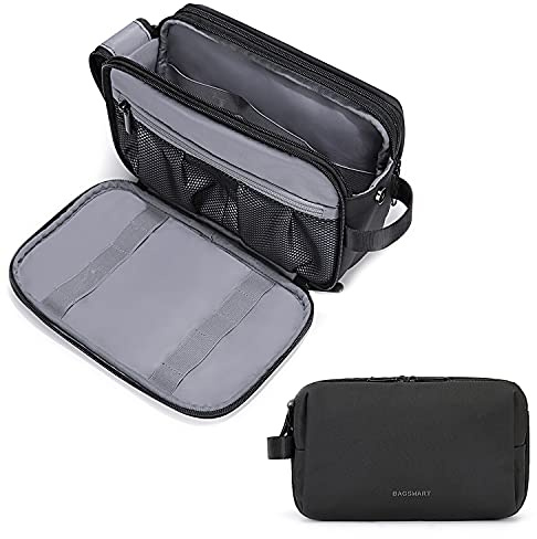 BAGSMART Men's Wash Bag, Large Capacity Travel Toiletry Bag & Wet Pocket | for Full-sized Toiletries, Shavers & Skincare Storage, Bathroom, Gym, Camping, Black