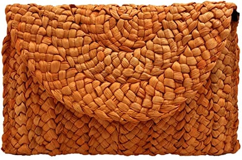 Abuyall Straw Clutch Bag Envelope Summer Beach Woven Purse Wallet Women Bag (Orange-cover)