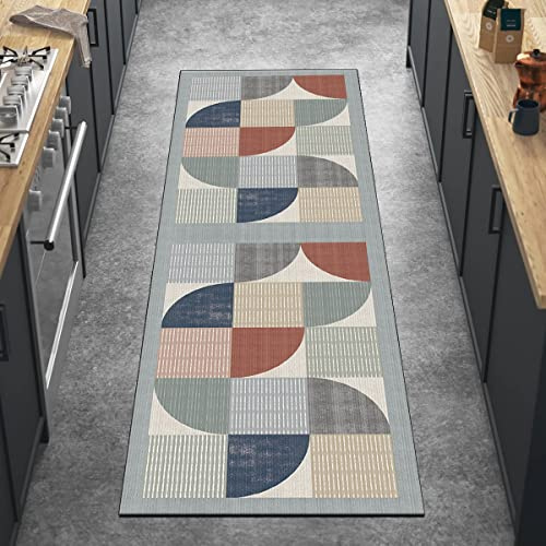 Ymural Teppich Läufer Flur Waschbar Grau Bunt 90x150CM Patchwork Teppichläufer Küchen rutschfest Meterware Kurzflor Lang Küchenläufer Polyester Korridor Schlafzimmer, Anpassbar
