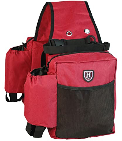 Harrison Howard Equestrian Western Saddle Bag Nylon Water Bottle/Gear Carrier Convenient Saddle Bag Red