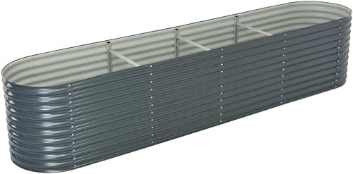 KOIECETA Hochbeet Stahl Grau 400x80x81 cm Gemüsebeet Pflanzbeet Frühbeet Garten