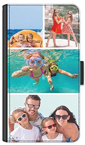 Personalised Phone Case For Apple iPhone 16, 15, 14, Pro, Max, Mini, Plus 13, 12, 11, X, XS, XR Phone, Custom Photo Collage, Image on Leather Side Flip Wallet Phone Case, Phone Cover - Four Images