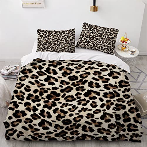 YOSHOME Bettwäsche-Set Leopardenmuster 3D-Druck Verdeckter Reißverschluss Mikrofaser Bettwäsche 135x200cm Abstrakter Leoparden-Print Weicher Bettbezug für Erwachsene und Kinder 2 Kissenbezüge 80x80cm