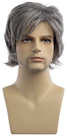 Kurze graue Perücke Cosplay Halloween Haar Perücke mit Perücke Mütze Wellen Perücke für Männer