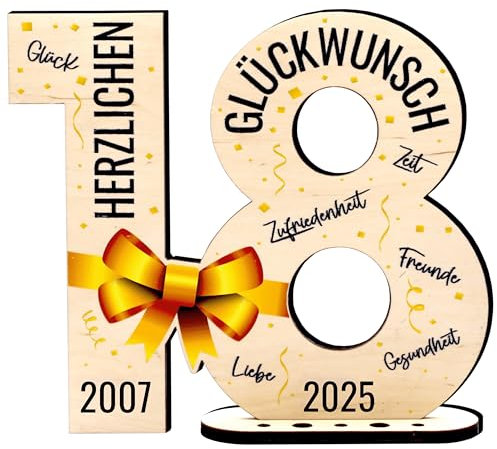 defiPad 2025 Holz-Schild Gästebuch 18 Geburtstag Geschenk fur Frau oder Mann | 18 Jahre Holz Geschenke und Gästebuch fur Geburtstag Jubiläum | Geburtstagsdeko | Geburtstagsgeschenk für Frauen