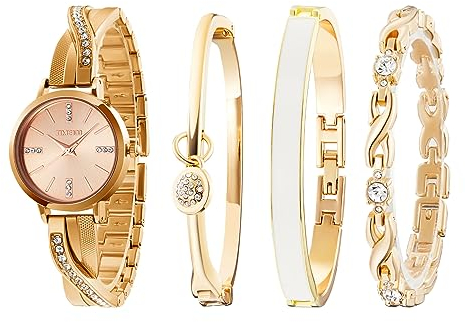 TIME100 Montre pour Femmes avec Bracelet en Or Rose et Set Premium Cristal Couleur