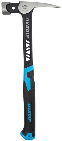 OX Pro 28-Ounce Ultrastrike Framing Hammer Robust Striking Power, Vibration Dampening Bridged Neck, Ultimate Durability One Piece Steel Handle, Ergonomic Non-Slip Grip, and Enhanced Safety Features