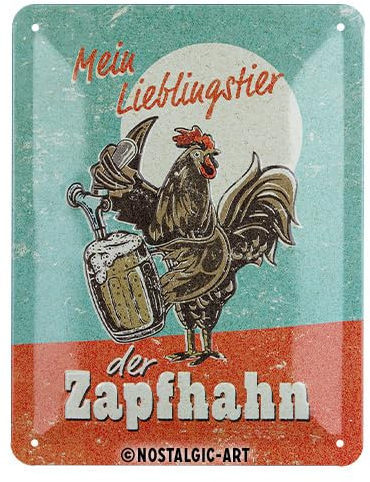 Nostalgic-Art Retro Blechschild, 15 x 20 cm, Lieblingstier Zapfhahn – Geschenk-Idee als Bar-Zubehör, aus Metall, Vintage Design mit Spruch, Blechschilder Sprüche, Bier-Deko