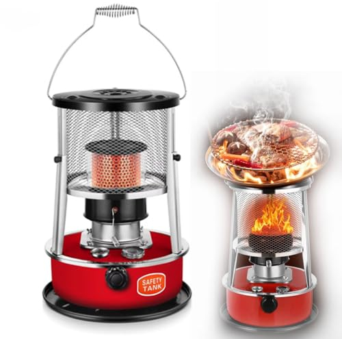 Tragbare Kerosin-Ofenheizung for den Innen- und Außenbereich, Edelstahlheizung, nicht elektrisch, Camping-Ölheizungen, Höhenverstellung, Kochen mit kochendem Wasser (Color : Red)