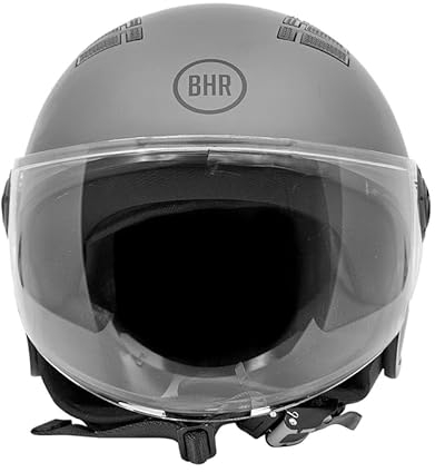 BHR Helm Demi-Jet 834 FLOW - Sommer-Rollerhelm Homologiert ECE 22.06 mit 16 Belüftungslöchern - Vespa-Helm mit Kratzfestem Visier und Mikrometrischer Auslösung - Matt Grau L