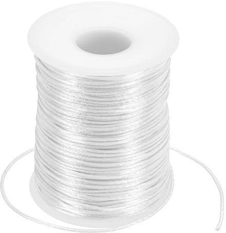 PATIKIL 1.5mm x 109 Yard Nylon Satin Cord, Nylon Beading String Knotting Cord Chain Braided Rope for Bracelets Jewelry Trim Chinese Knot, White
