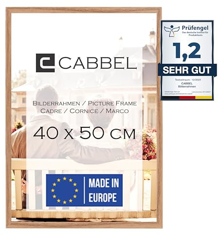 CABBEL Cadre photo 40x50 cm, Chêne, cadre stable en bois MDF, verre plexi incassable, à suspendre & à poser, idéal pour photos/images/collage