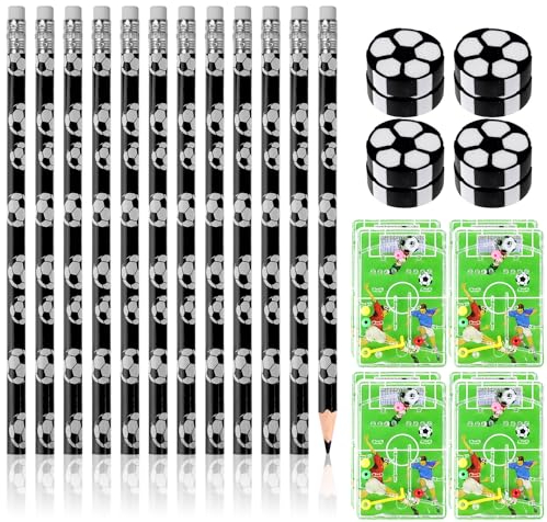 Delsen 36 Stück Fußball Mitgebsel Set Fußball Give Away 12 Fußball Bleistifte 12 Radiergummi Fussball 12 Fußball Flipper Fussball Geburtstag Kinder Fußball Party Geschenk