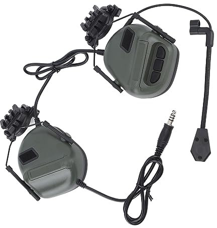 HERCHR Auriculares Tácticos, Auriculares Tácticos Orejeras para Caza Y Tiro Protección Auditiva Auriculares Amplificación De Sonido para Walkie-Talkie(Verde)