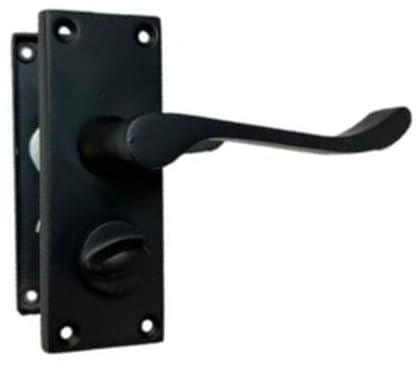 Matt Black Scroll Door Handle Set - Victorian Style Internal & External Lever Door Handles with Backplate (Privacy Bathroom)