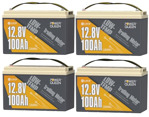 Power Queen 12V 100Ah Lithium Batterie 4er-Pack für Trolling-Motoren | 100A BMS, Tiefentladeschutz, Deep Cycle, 1280W, für Wohnmobil, Solaranlage, Off-Grid